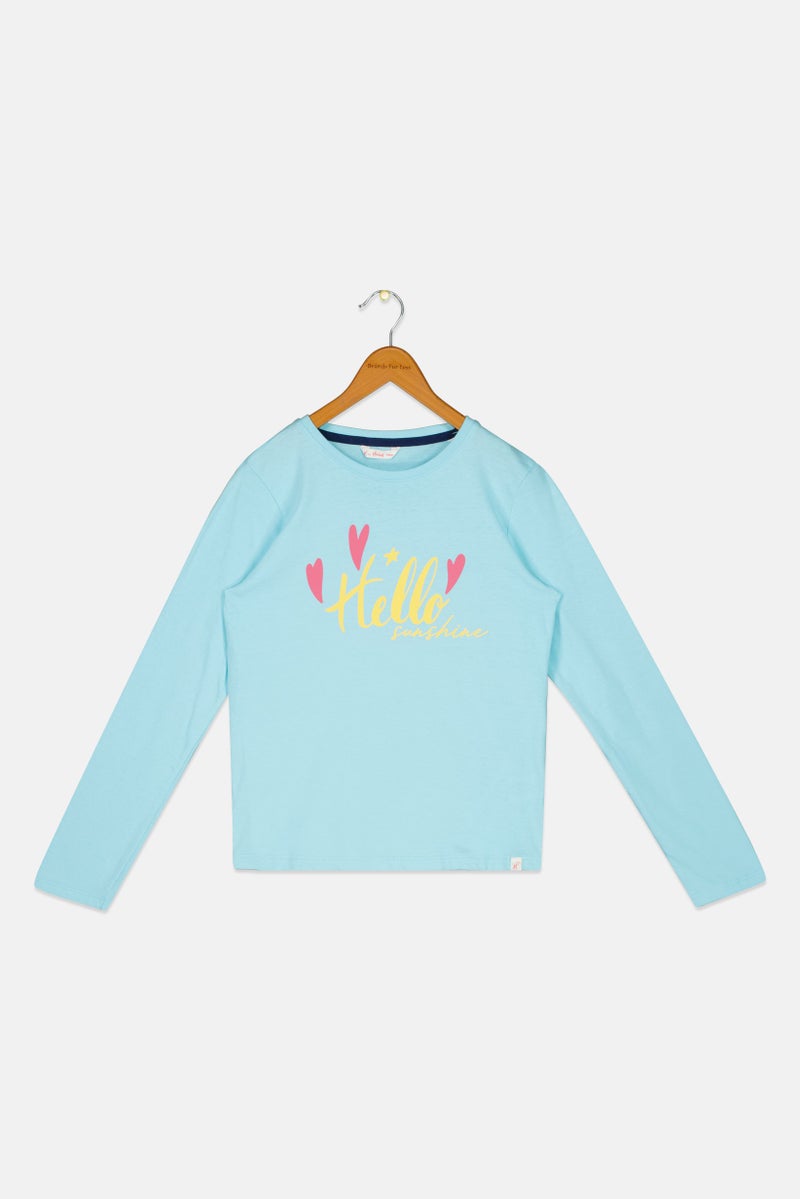 Hamleys Kids Girl Crew Neck Long Sleeve Graphic Print T-Shirt, Turquoise - Image 2