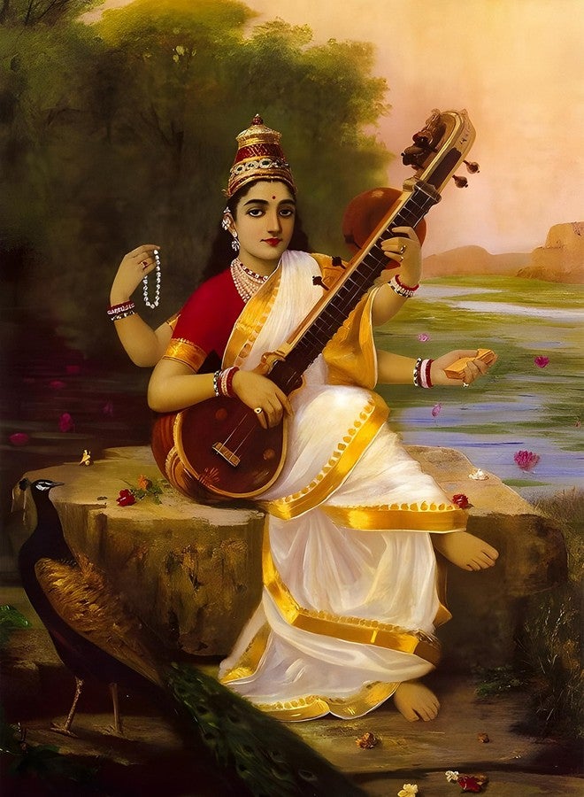 Roostaflag Ravi Varma Paintings Poster | Saraswati Ravi Varma Posters For Wall | Raja Ravi Varma Paintings Sticker | Raja Ravi Varma Paper Posters For Room Decoration - Image 1