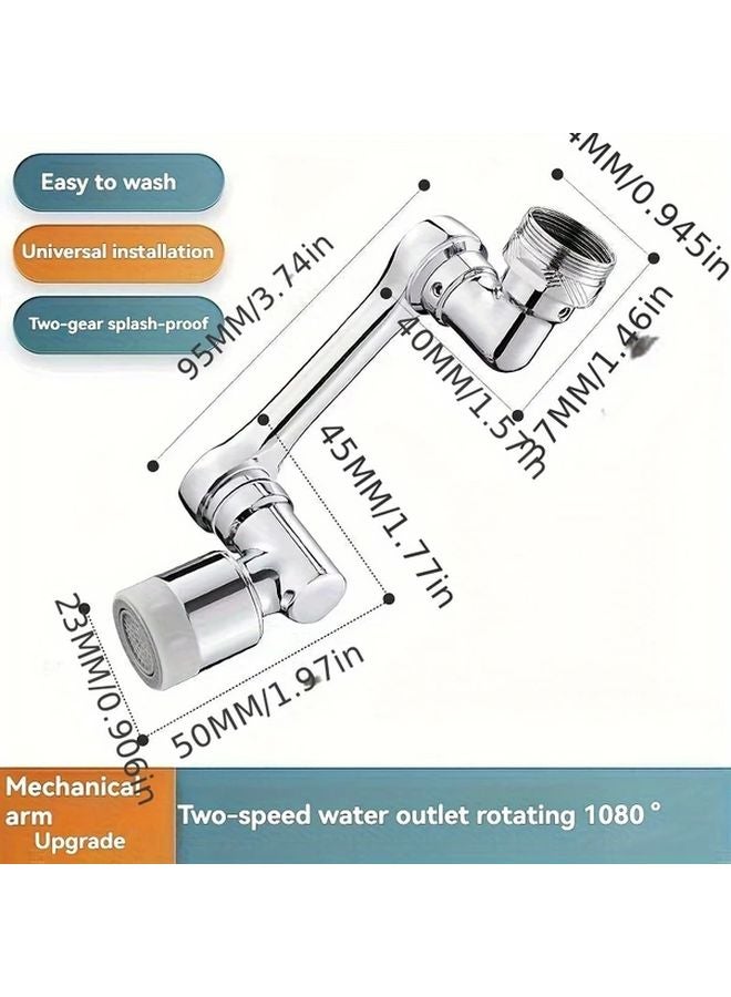 2nd Gear Silvery 3D Rotating Faucet With Mechanical Arm 1080 Degree Rotation Splash Proof Universal Installation For Bathroom Sink Kitchen - Image 1