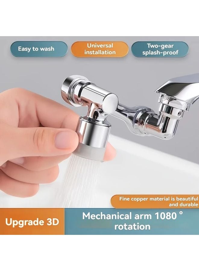 2nd Gear Silvery 3D Rotating Faucet With Mechanical Arm 1080 Degree Rotation Splash Proof Universal Installation For Bathroom Sink Kitchen - Image 2