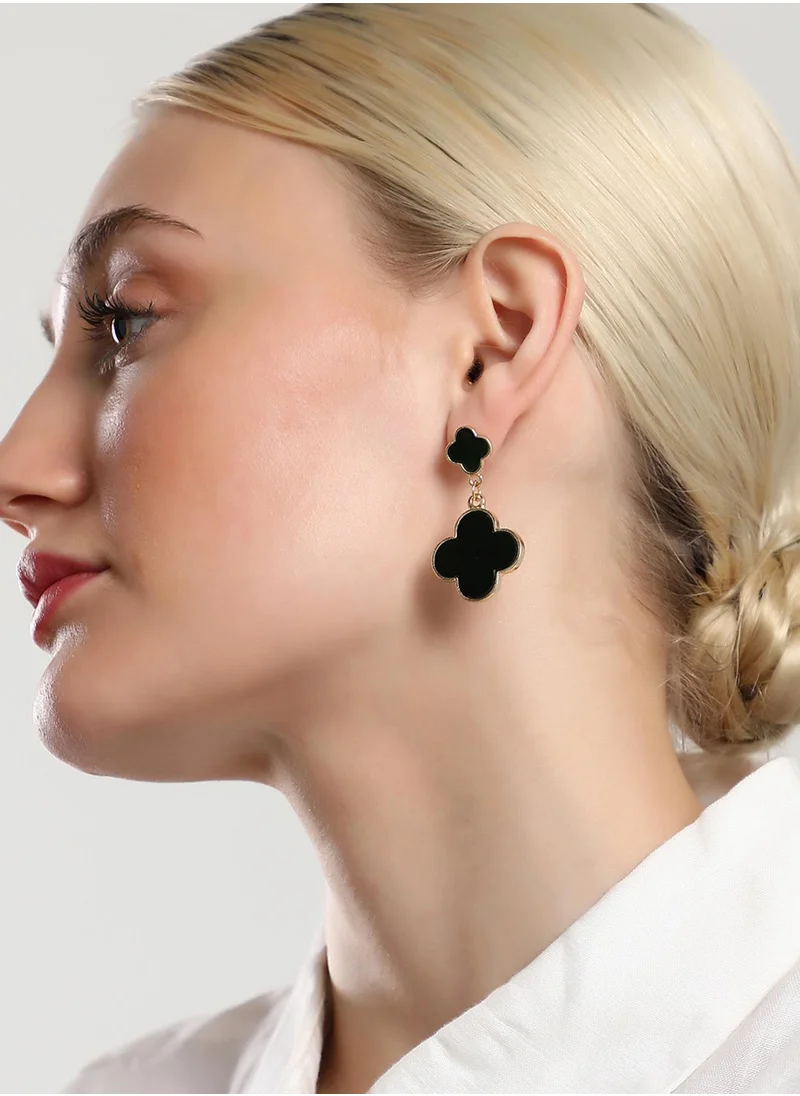 SOHI Floral The Clover Stone Studded Drop Earrings