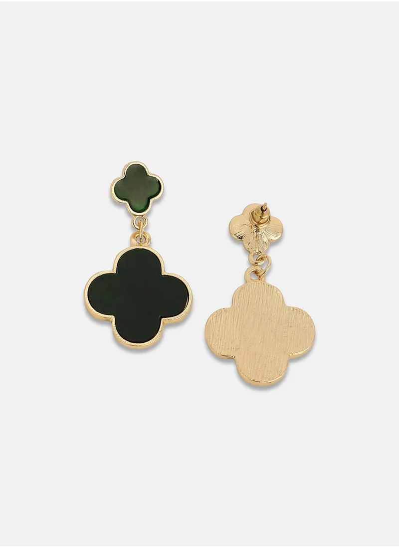 SOHI Floral The Clover Stone Studded Drop Earrings