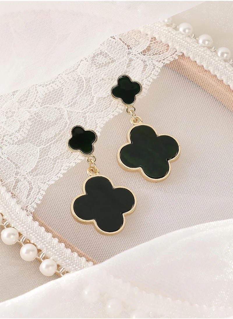 SOHI Floral The Clover Stone Studded Drop Earrings