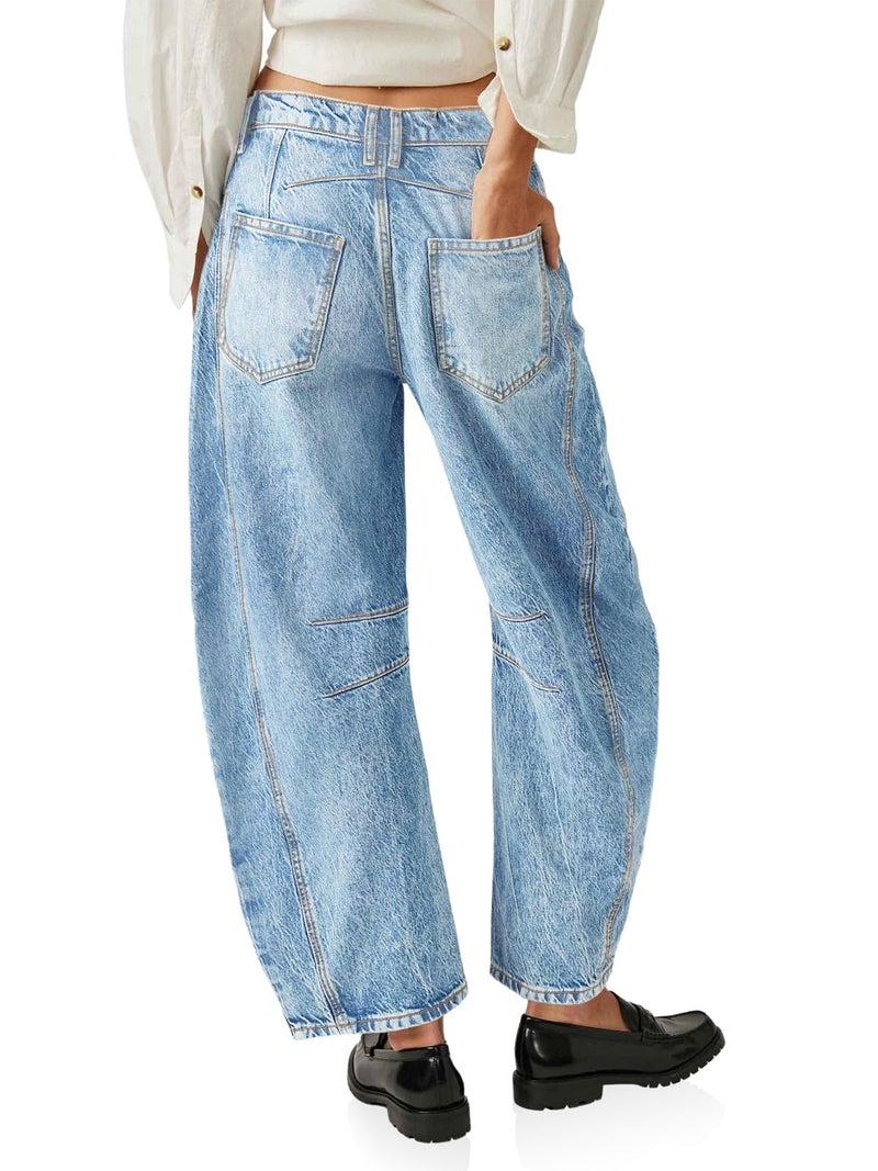 PLNOTME Women's Baggy Boyfriend Jeans Vintage Wide Leg Mid Rise Barrel Denim Ankle Pants - Image 5
