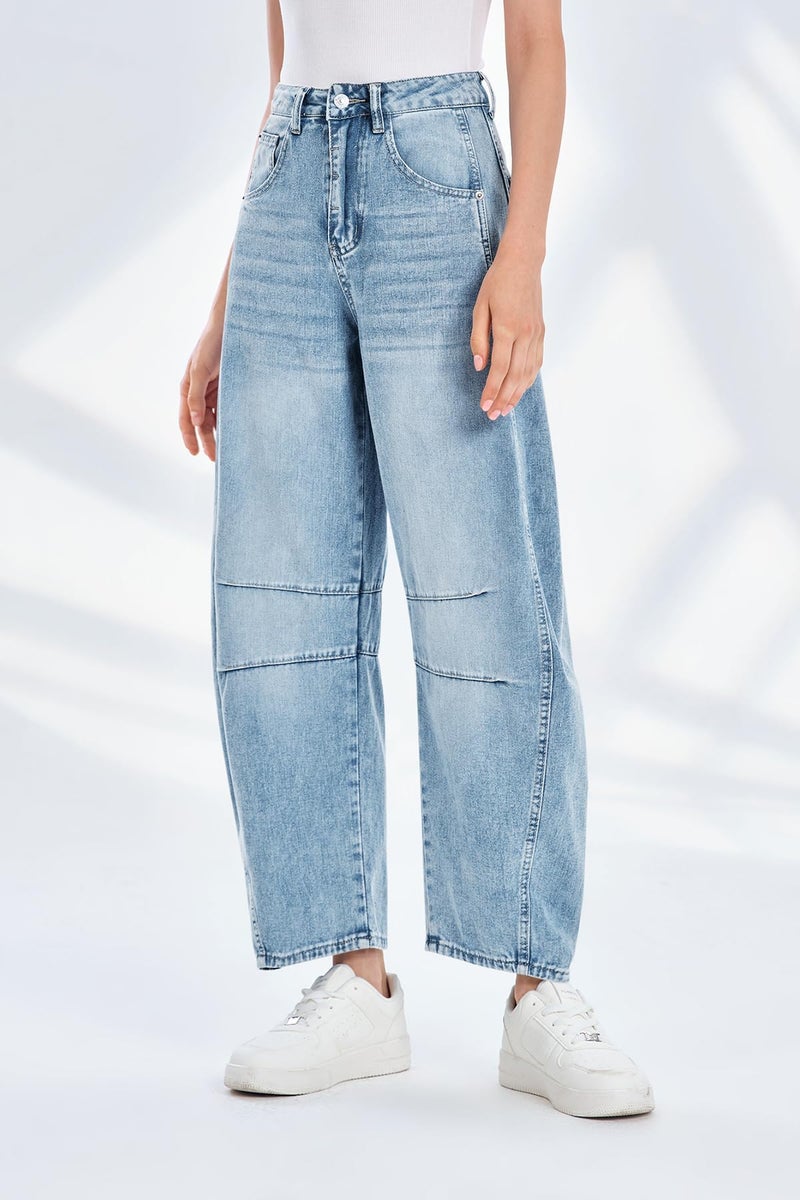 PLNOTME Women's Baggy Boyfriend Jeans Vintage Wide Leg Mid Rise Barrel Denim Ankle Pants - Image 3