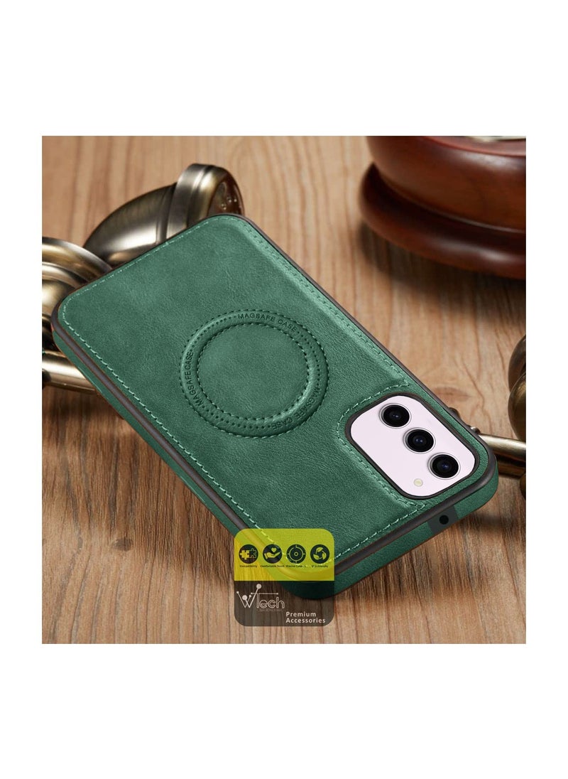 Wtech - Luxury Leather Magnetic Wireless Charging Original MagSafe Shockproof Case Cover For Samsung Galaxy S23 Plus Green - Image 1