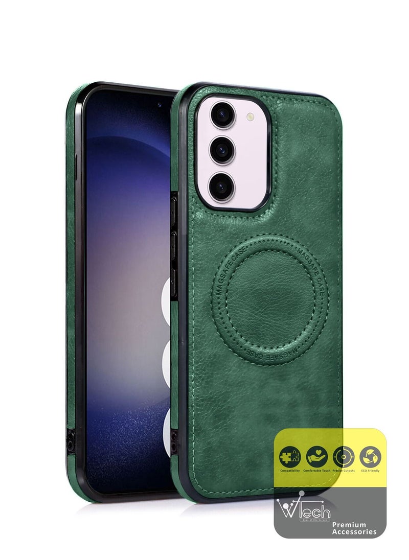 Wtech - Luxury Leather Magnetic Wireless Charging Original MagSafe Shockproof Case Cover For Samsung Galaxy S23 Plus Green - Image 1