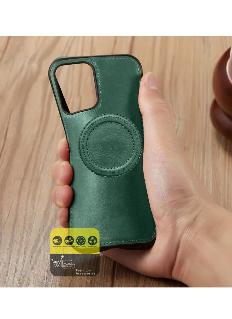 Wtech - Luxury Leather Magnetic Wireless Charging Original MagSafe Shockproof Case Cover For Samsung Galaxy S23 Plus Green - Image 1