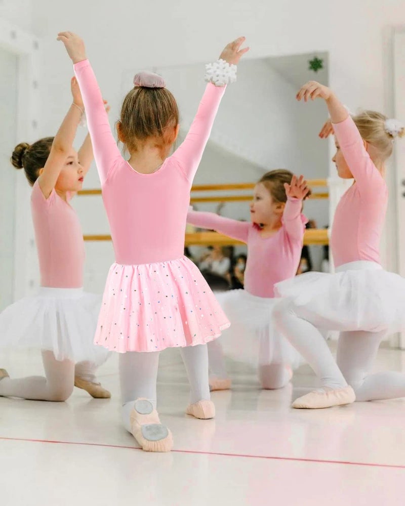 DANSHOW Girls Ballet Leotard Kids Long Sleeve Dance Leotard Dress with Glitter Tutu Skirt(4042-M-08) - Image 5