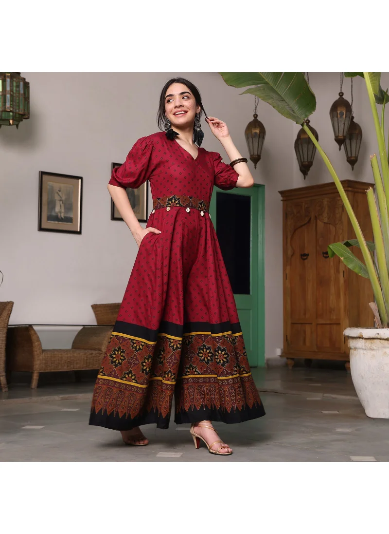 زيري سوق Maroon & Red Fit And Flare Jumpsuit