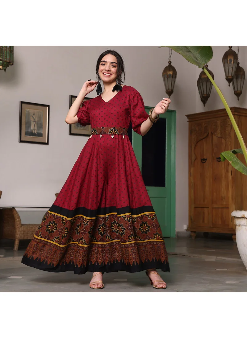 زيري سوق Maroon & Red Fit And Flare Jumpsuit