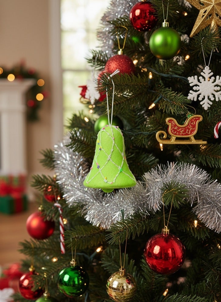 AKDC Christmas 9CM Hanging Bell Ornament Green & White Color Bells for Tree, Door, and Holiday Decorations - Image 1