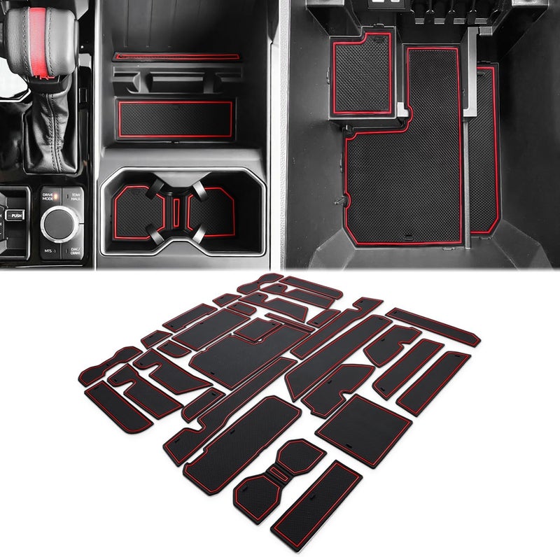 Auovo Cup Holder Insert Liners for Toyota Tundra 2022-2025 - 31-Piece Set with Red Trim - Image 1
