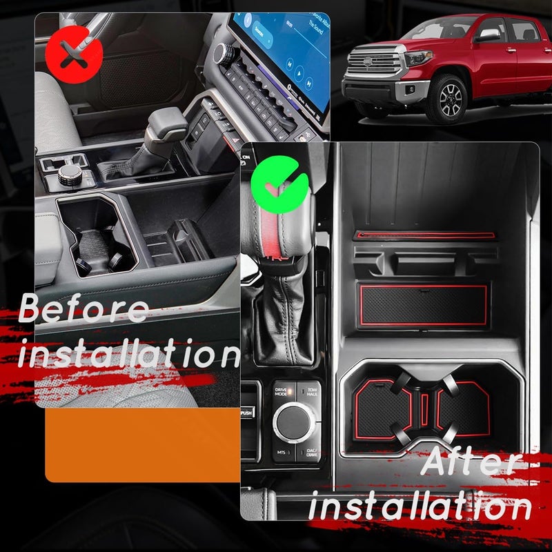 Auovo Cup Holder Insert Liners for Toyota Tundra 2022-2025 - 31-Piece Set with Red Trim - Image 3