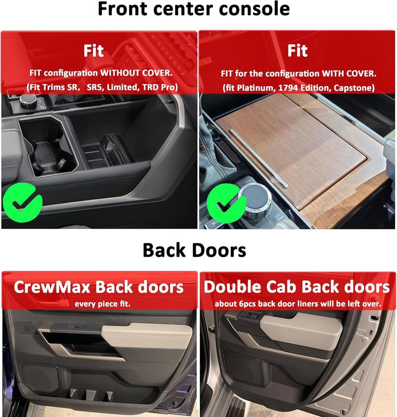Auovo Cup Holder Insert Liners for Toyota Tundra 2022-2025 - 31-Piece Set with Red Trim - Image 2