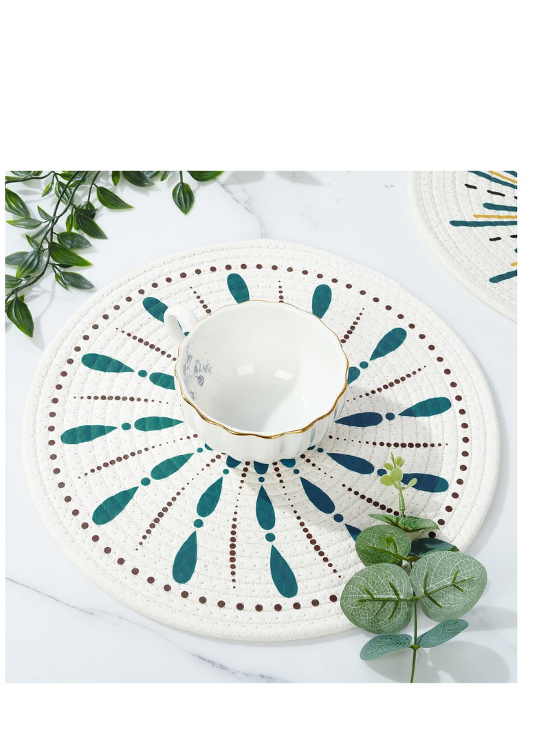 Zikra 4 Pack Round Placemats, Heat Resistant Non Slip Woven Table Mats, Cotton Rope Woven Place Mats, Suitable for Home Party Wedding Restaurant (30cm - Image 2