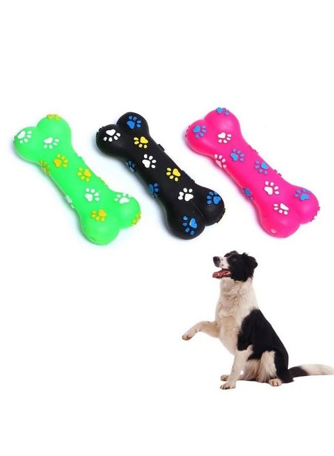 Pow Print Squeak Bone Toy Interactive Fetching Durable Rubber Teeth Training Chew Toy - For Medium Size Dog Puppy