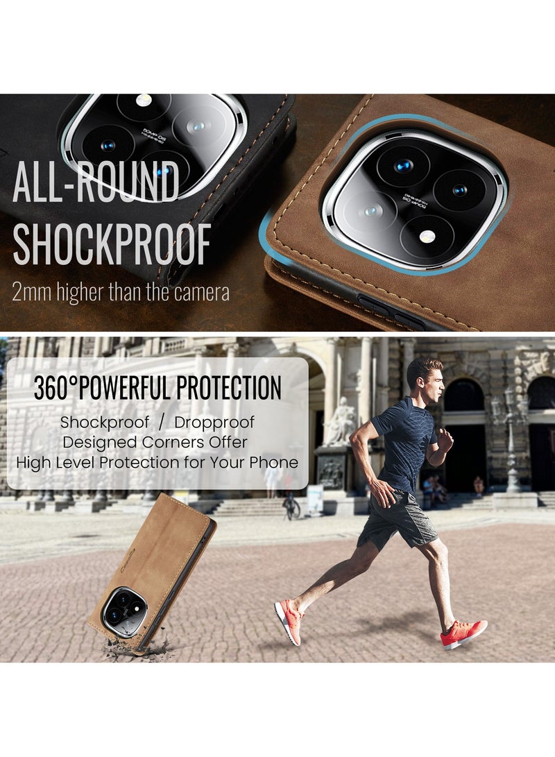 CaseMe For Xiaomi Redmi Note 14 Pro+ Cover, Magnetic Adsorption Full Body Shockproof Protective 14 Pro Plus Flip Cover, PU Leather Hidden Stand Wallet Case - Image 5