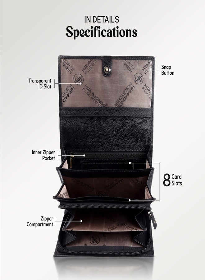 HAMMONDS FLYCATCHER Genuine Leather Wallet with 8 Card Slots - Ladies Clutch for Women, Ladies Wallet for Women Stylish, Ladies Purse for Woman - Black - Image 3