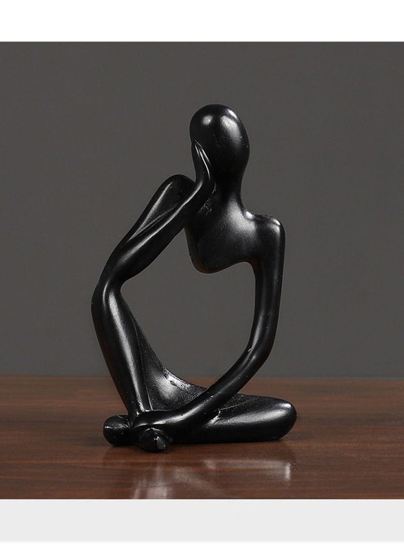 Generic - Resin Statue Thinker Style Decoration Abstract Sculptures Collectible Figurines for Home Decor Modern Office Shelf Desktop (Black-left) - Image 1