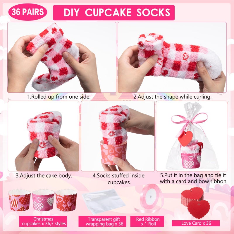 Chicingyou 36 Pcs Fuzzy Cupcake Socks Women DIY Fuzzy Socks with Gift Box and Cards Holiday Presents - Image 5