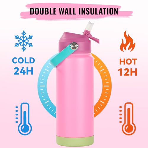 Fijinhom 24oz Insulated Stainless Steel Water Bottle, Wide Mouth Double Wall Vacuum, Silicone Straw, Sweat & Leak Proof, BPA Free Insulated Water Flask for Travel, Keep Cold 24h Hot 12h, Berries - Image 4