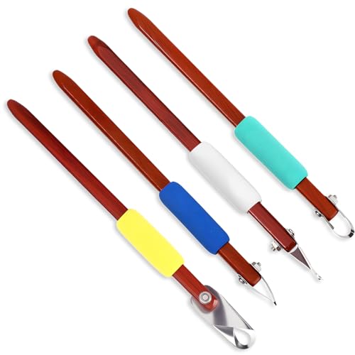 Lanties 4 Pcs Pottery Carving Tool Set Sculpture Scraper Craft Modelling Tools Red Pear Wood Texture Handle with Stainless Steel Blade for Clay Carving Ceramic Sculpting Graffito Classic Color - Image 1