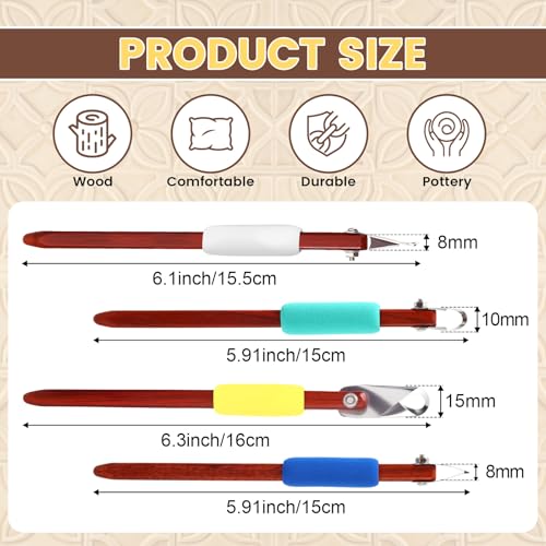 Lanties 4 Pcs Pottery Carving Tool Set Sculpture Scraper Craft Modelling Tools Red Pear Wood Texture Handle with Stainless Steel Blade for Clay Carving Ceramic Sculpting Graffito Classic Color - Image 3