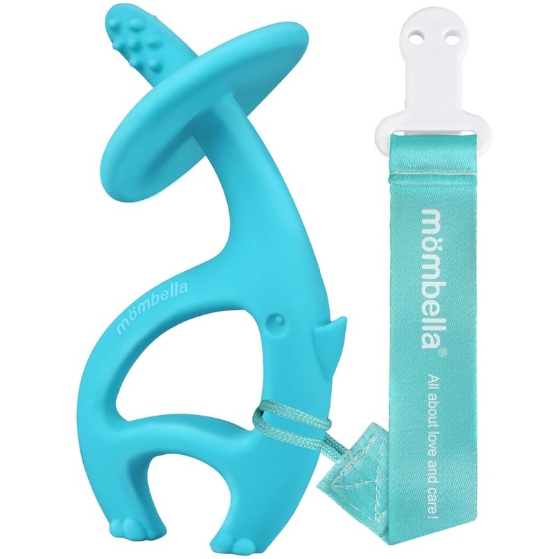 Mombella Baby Teething Toys for Babies 312 Months with Attachment to Clip Mombella Elephant Baby Teether Toys 6 Month Old Soft Silicone Infant Chew Toy 9 Months Teething Relief Ideal Newborn Gifts Blue - Image 1