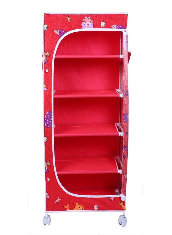 Homeeva | 5 Shelves Baby Foldable Wardrobe | Aquatic Red (Made in India) - Image 3