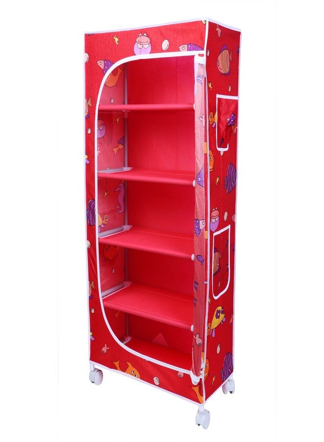 Homeeva | 5 Shelves Baby Foldable Wardrobe | Aquatic Red (Made in India) - Image 1