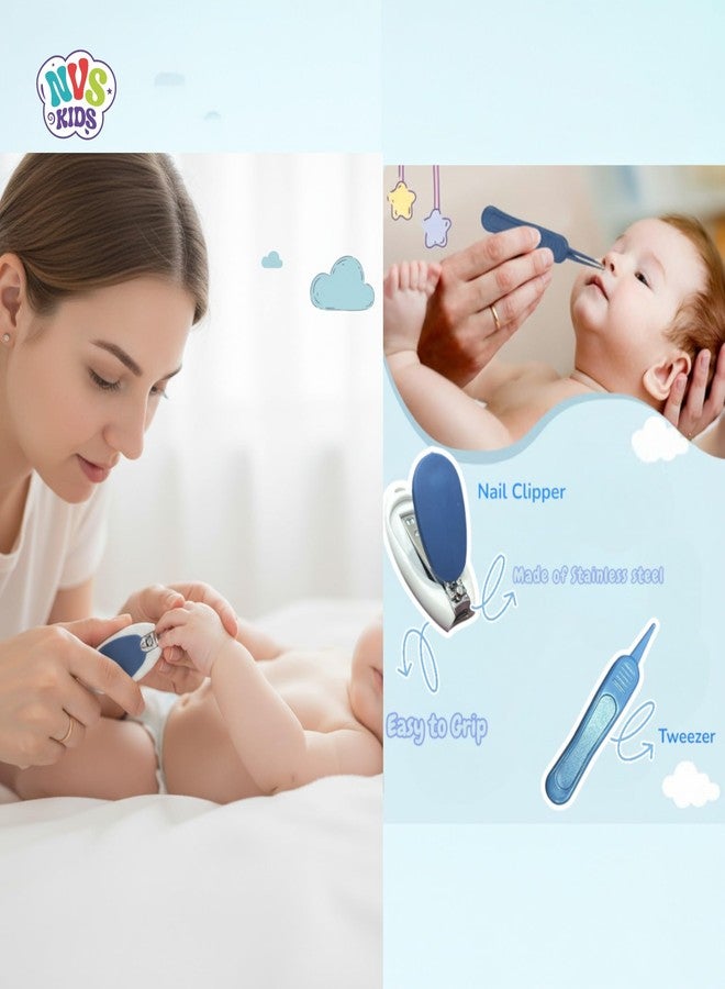 مجموعة العناية بالأطفال من إن في إس كيدز، مجموعة 7 في 1 مع مقص أظافر، مقص، لهاية، أداة تنظيف الأذن، فرشاة أصابع، مبرد أظافر، ملقط (أزرق) - Image 3