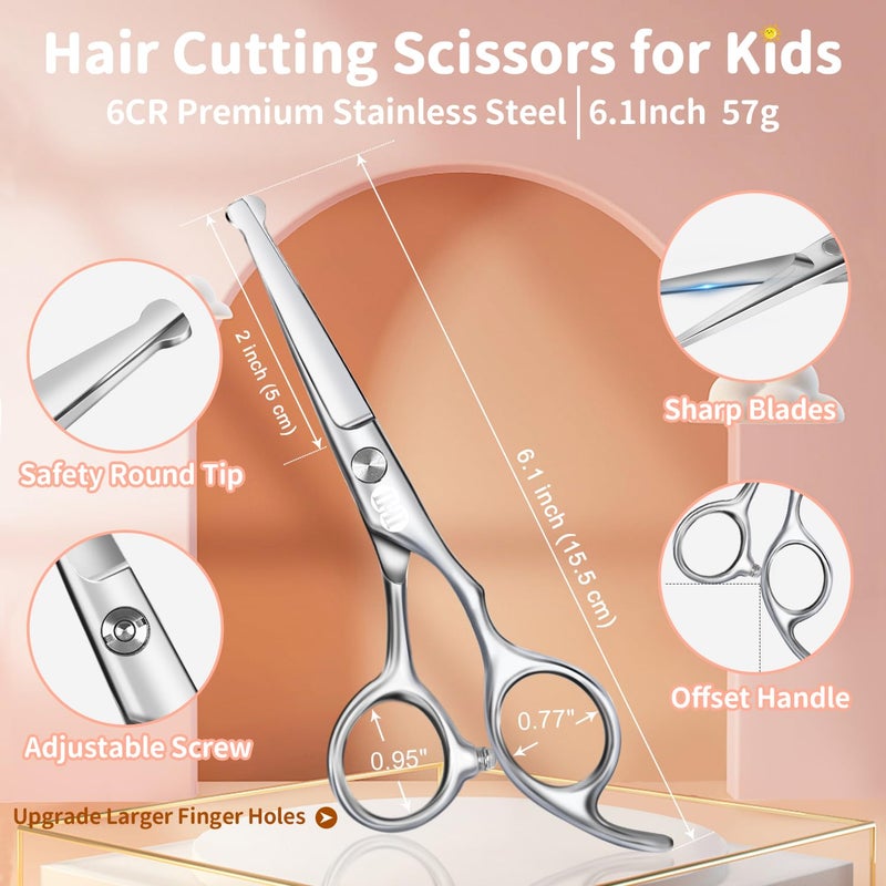 CIICII Kids Hair Cutting Scissors Shears Kit, Safety Round Tip Barber Haircut Scissors Set (Hair Trimming Hairdressing Haircutting Thinning Shears) for Baby Toddler Children, Hairdresser Home Salon - Image 2