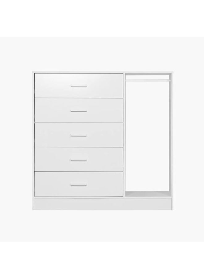 ماركة غير محددة Home Box Vanilla Cody خزانة 5 أدراج مع علاق مدمج – خزانة تخزين أنيقة باللون الأبيض لتنظيم غرفة النوم والملابس (118 × 119 × 44 سم)"  - Image 2