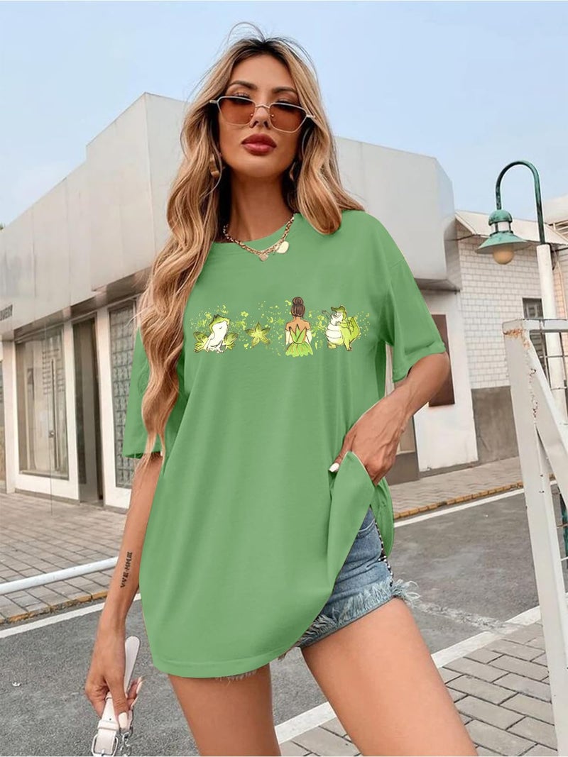 FAYALEQ Oversized Magic Kingdom Shirts for Women The Princess and The Frog Shirt Flower Tea Cake Honey Tees Graphic Short Sleeve Tops - Image 5