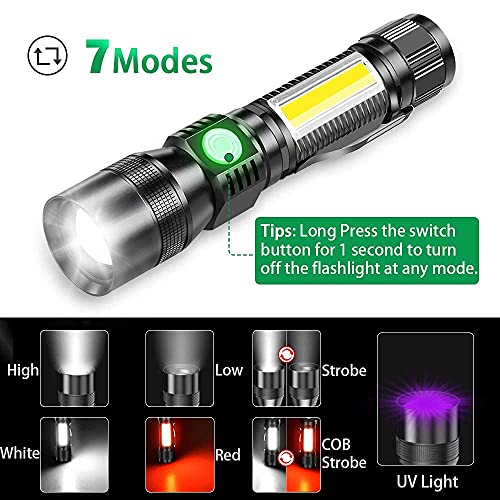 AdamStar UV Flashlight Black Light, 3-in-1 Magnetic Flashlight Rechargeable, High Lumen Tactical LED Flashlight, 7 Modes Waterproof UV Light for Camping Emergencies Pet Urine Detection - Image 4