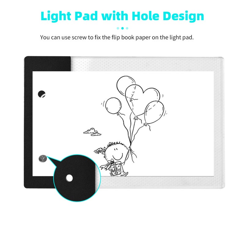 Flipbook Kit with 3-Level Dimmable LED Light Pad: Hole Design for Accurate Positioning 5 Flip Books 300 Sheets 2 Binding Screws - USB Powered Flip Book Paper for Artists Animators Kids Students Home A - Image 2