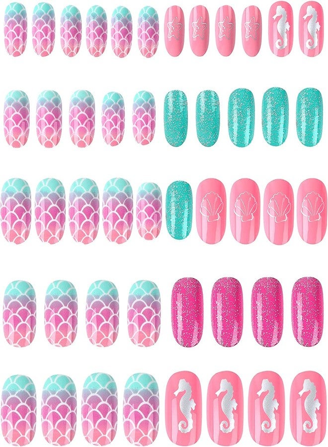 JANYUN 48 Pcs False Nail Stick on Nails Kids Full Cover Short False Nails Children Nails Gift for Kids Little Girls Nail Art Decoration - Image 1