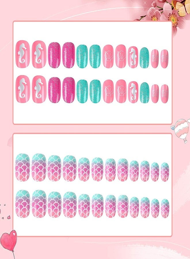 JANYUN 48 Pcs False Nail Stick on Nails Kids Full Cover Short False Nails Children Nails Gift for Kids Little Girls Nail Art Decoration - Image 3