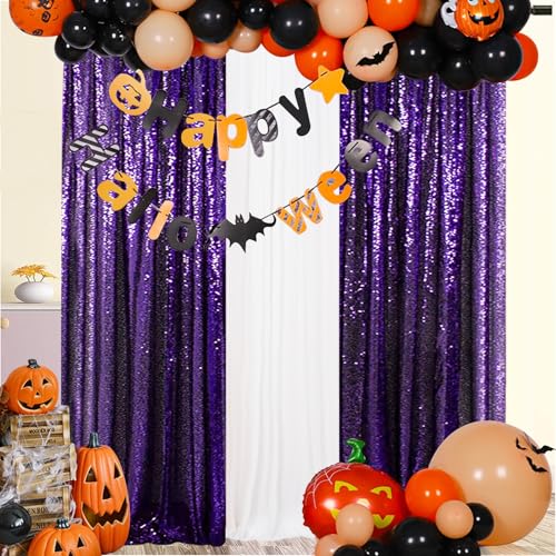 SquarePie Sequin Backdrop Curtain 2FT x 8FT Purple 2pcs Background for Wedding Halloween Party Christmas - Image 1