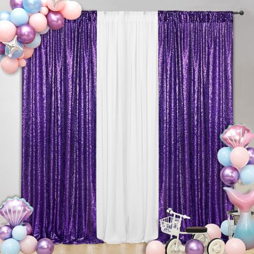 SquarePie Sequin Backdrop Curtain 2FT x 8FT Purple 2pcs Background for Wedding Halloween Party Christmas - Image 2