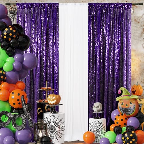 SquarePie Sequin Backdrop Curtain 2FT x 8FT Purple 2pcs Background for Wedding Halloween Party Christmas - Image 3