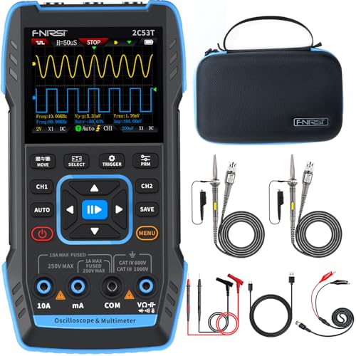 FNIRSI 2C53T Upgraded Handheld Oscilloscope, 50MHz Bandwidth, 3IN1 Digital Oscilloscope Multimeter DDS Generator, 250MS/s Sampling Rate, 19999 Counts, Voltage, Current, Capacitor, Resistor, Diode Test - Image 1