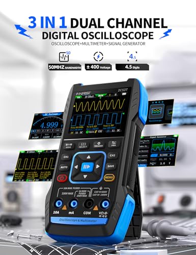 FNIRSI 2C53T Upgraded Handheld Oscilloscope, 50MHz Bandwidth, 3IN1 Digital Oscilloscope Multimeter DDS Generator, 250MS/s Sampling Rate, 19999 Counts, Voltage, Current, Capacitor, Resistor, Diode Test - Image 3