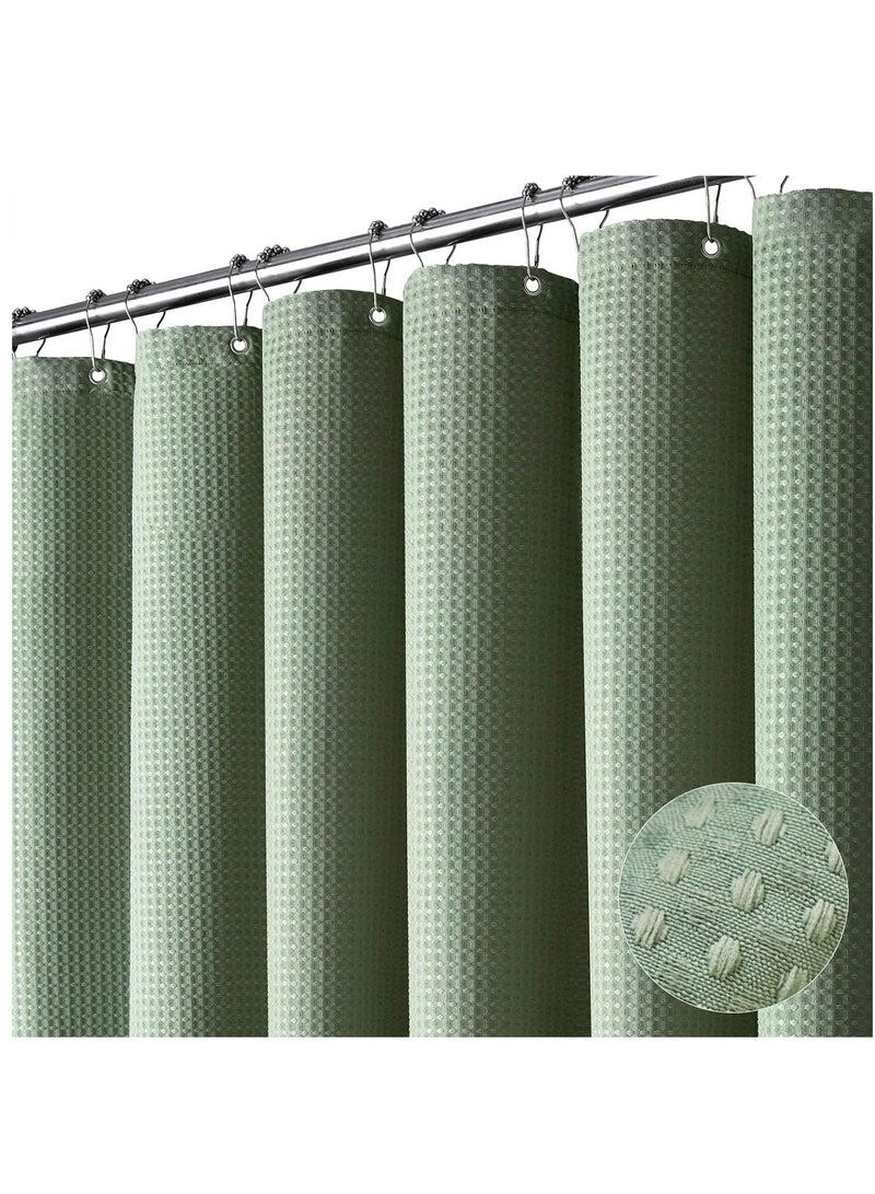 Sage Green Shower Curtain - Waffle Textured Heavy Duty Thick Fabric Shower Curtains for Bathroom, 256GSM Luxury Weighted Polyester Cloth Bath Curtain Set with 12 Plastic Hooks, 72Wx72H - Image 2