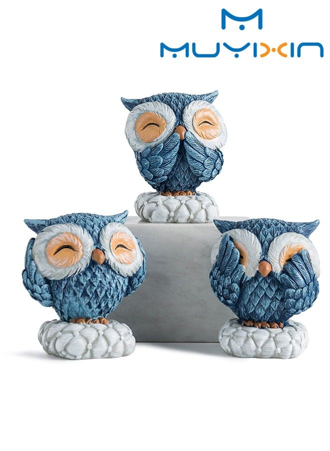 Muyixin 3 Piece Blue Owl Decor for Home Decor Accents Cute Owl Statue for Accents Living Room Bookshelf Decorations Lover Gifts - Image 1