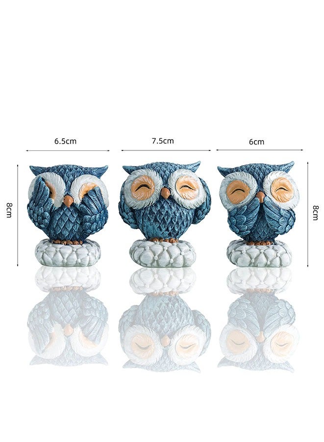 Muyixin 3 Piece Blue Owl Decor for Home Decor Accents Cute Owl Statue for Accents Living Room Bookshelf Decorations Lover Gifts - Image 2