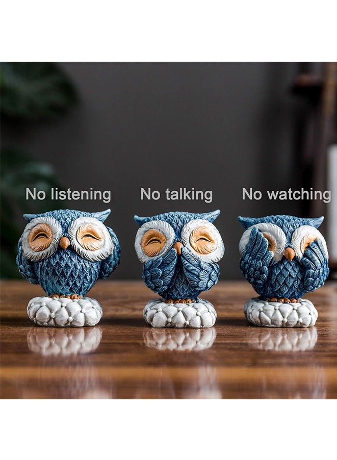 Muyixin 3 Piece Blue Owl Decor for Home Decor Accents Cute Owl Statue for Accents Living Room Bookshelf Decorations Lover Gifts - Image 3