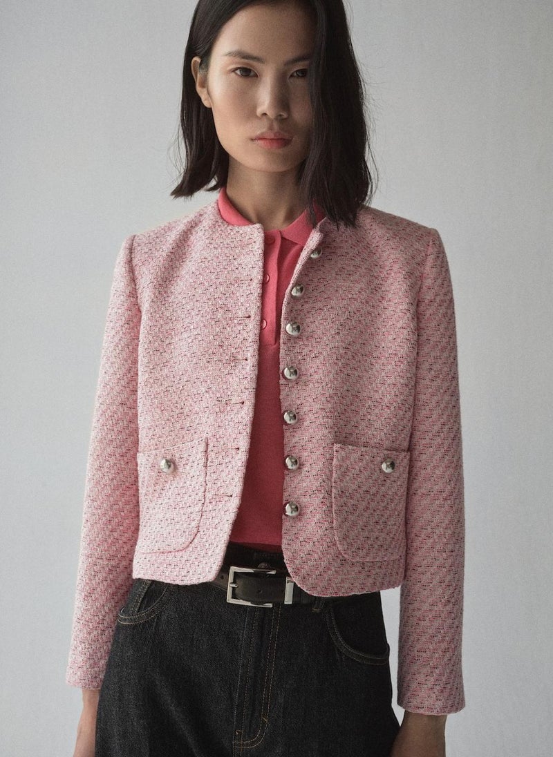 MANGO Fitted Tweed Jacket  - Image 1