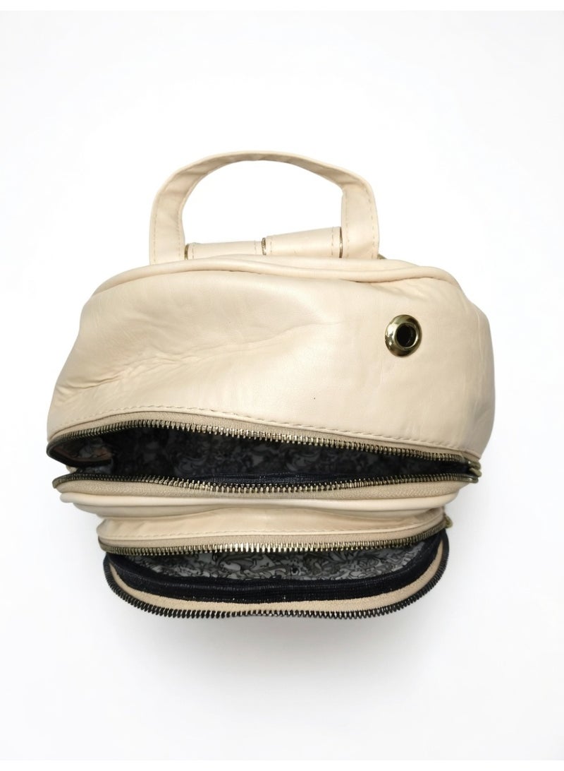 Elegant Quilted Bow Backpack – Premium Fashion Mini Backpack for Women-Beige - Image 3